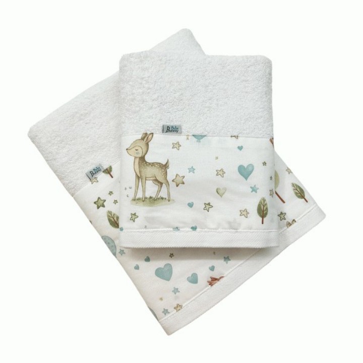 994-deer-blue-600x600 (1) Σετ 2 τεμ πετσέτες προσώπου και σώματος λεύκες ελάφι σιελ - Image 1